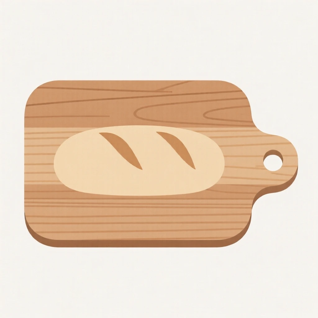 A wooden cutting board with fresh bread