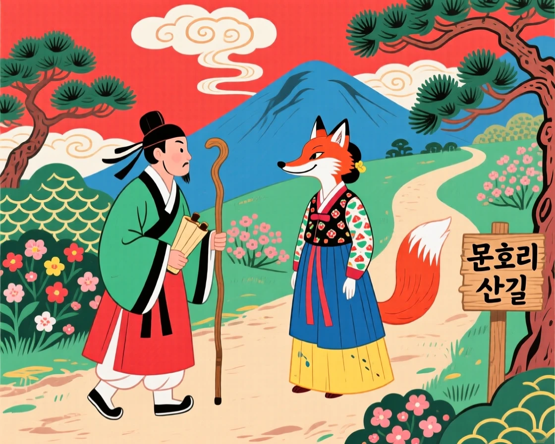 A traveling scholar crossing paths with a fox spirit disguised as a young woman.