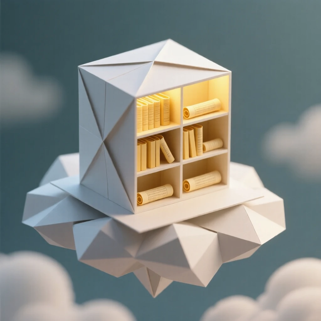 A hidden library floating on a cloud, its shelves lined with glowing scrolls.