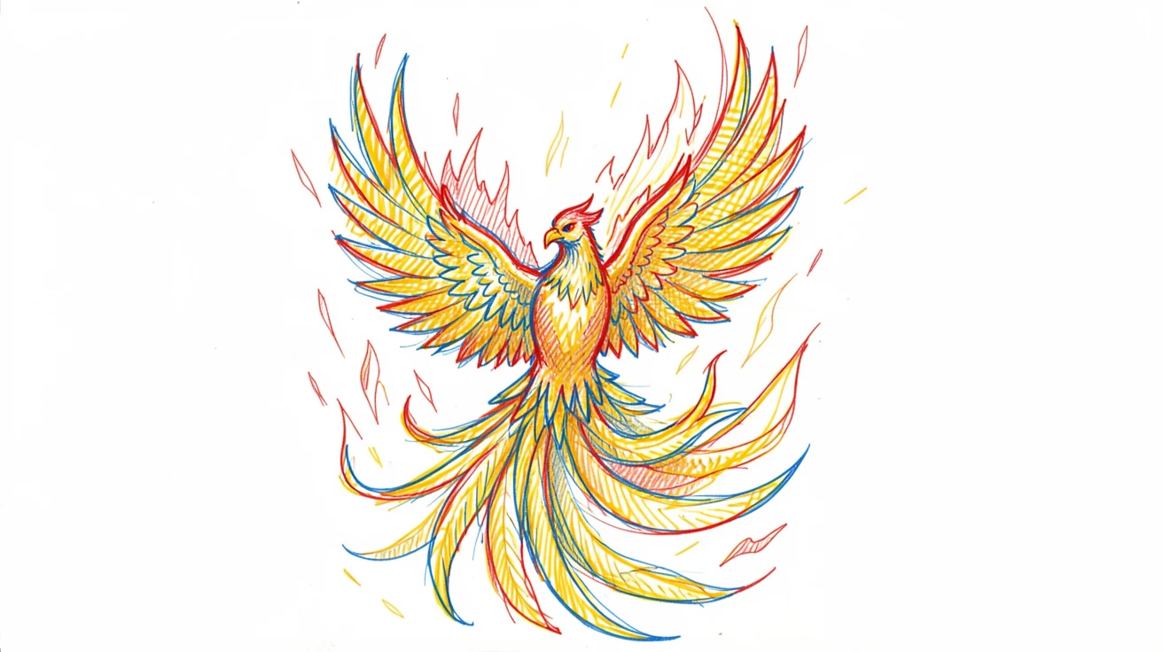 A phoenix rising in a burst of flame and golden feathers
