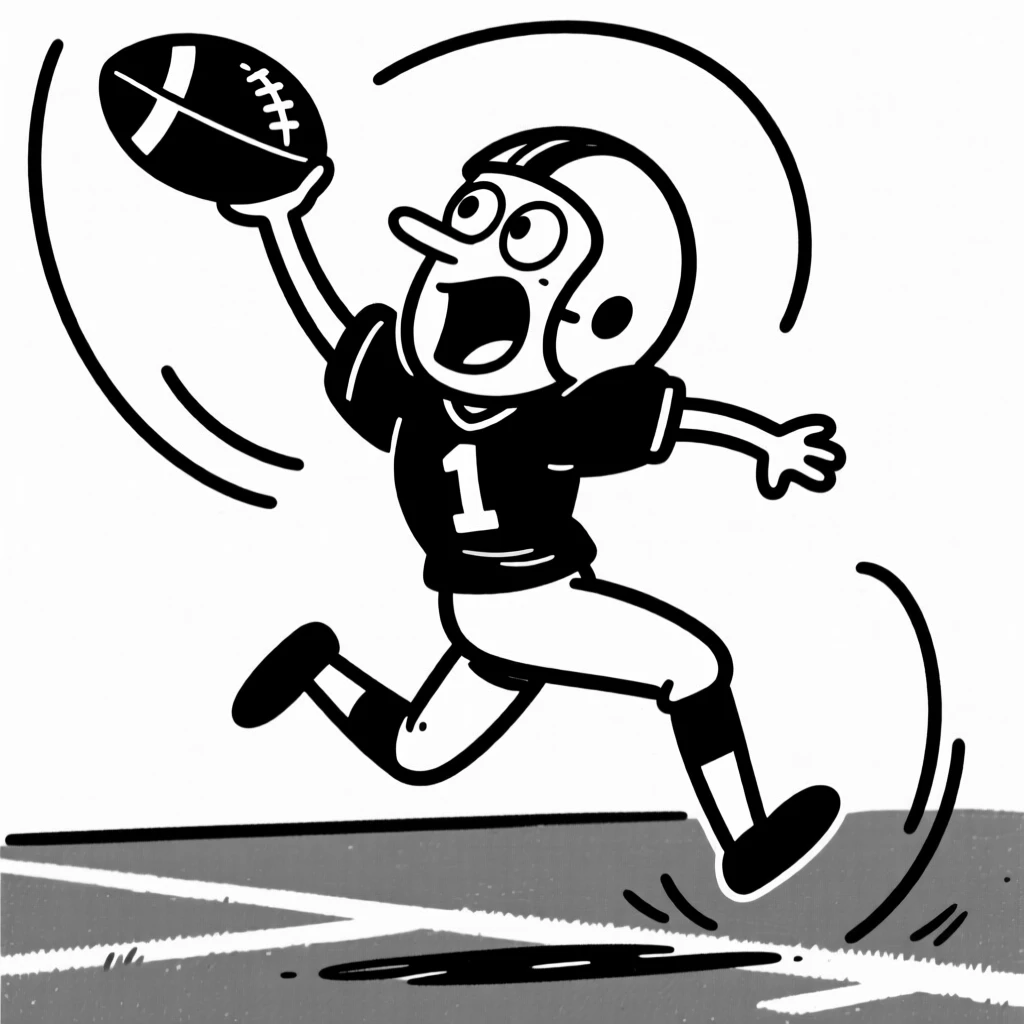 A football player leaping to catch a game-winning pass in the end zone.