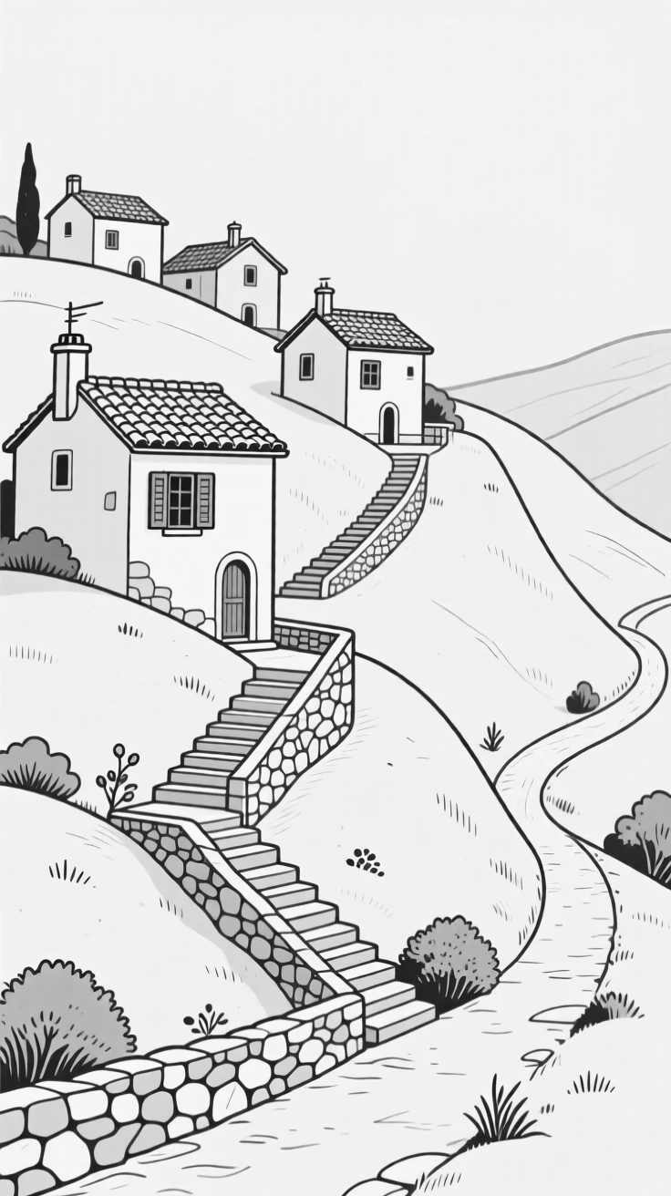 A hillside village connected by winding stone staircases