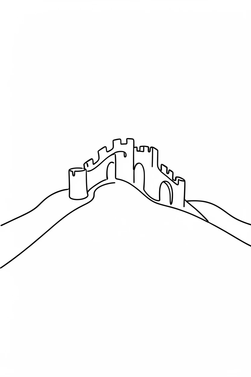 A fortified stone city wall winding along the crest of a hill