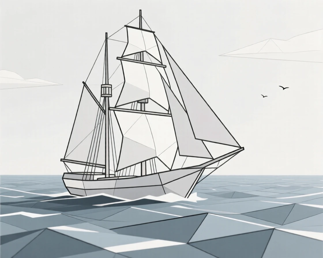 A tall sailing ship crossing the open ocean