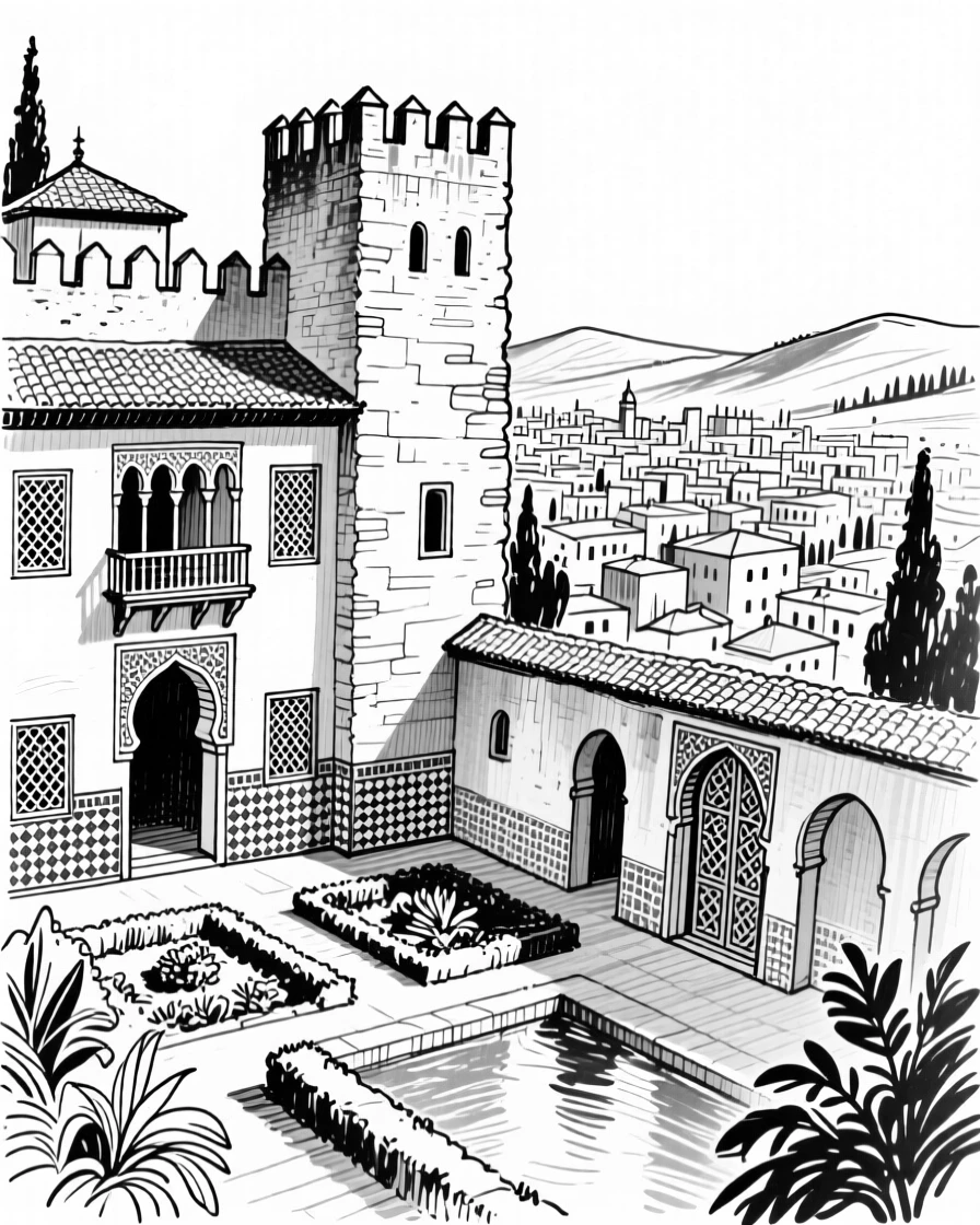 The historic Alhambra palace with intricate tile work overlooking Granada.