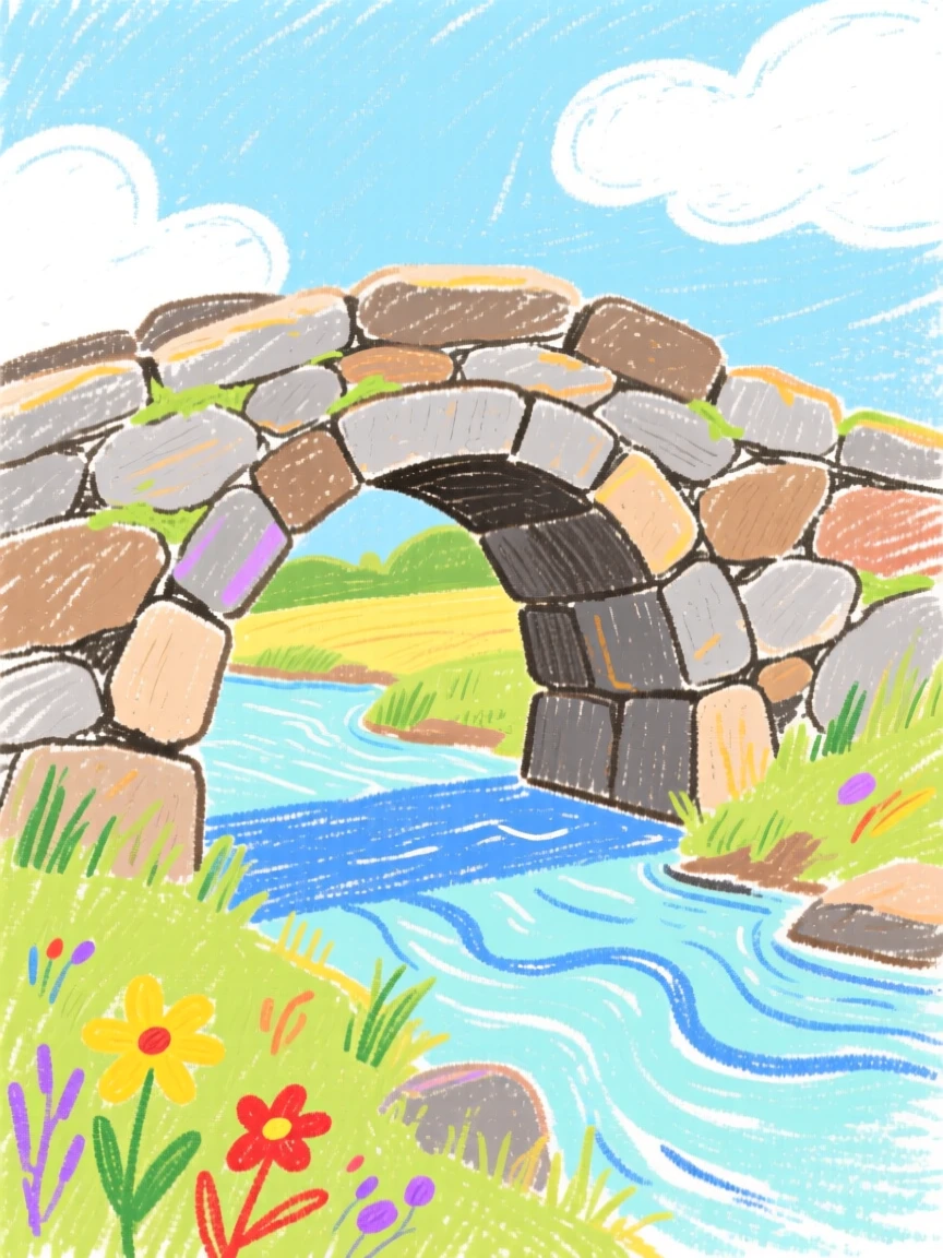 An old stone bridge arching over a quiet countryside stream.