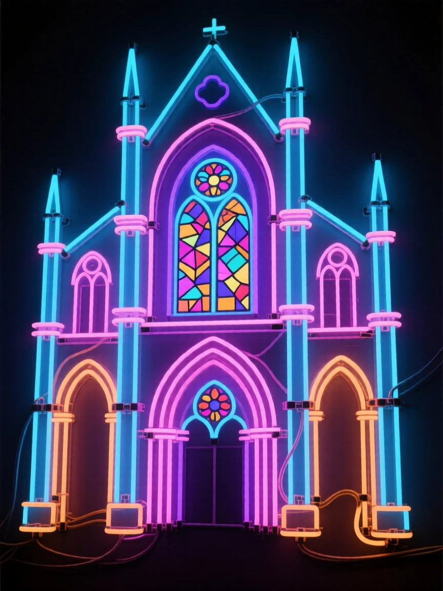 A grand cathedral with towering arches and stained glass windows.