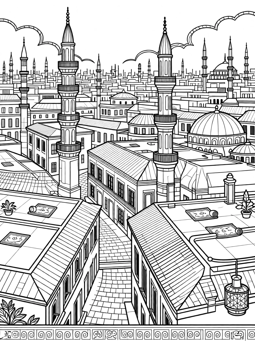 Rooftops and minarets of an old capital at sunset.