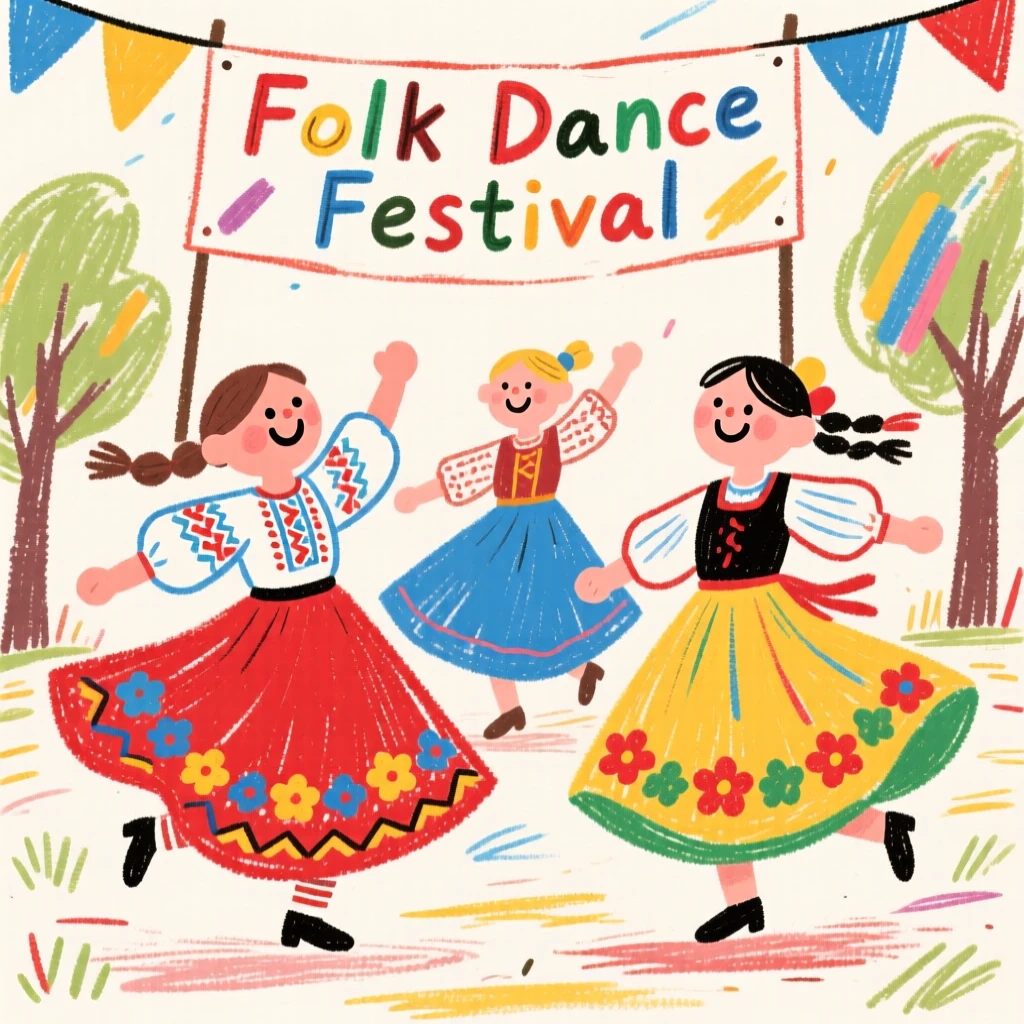 Dancers spinning in flowing skirts during a folk celebration.