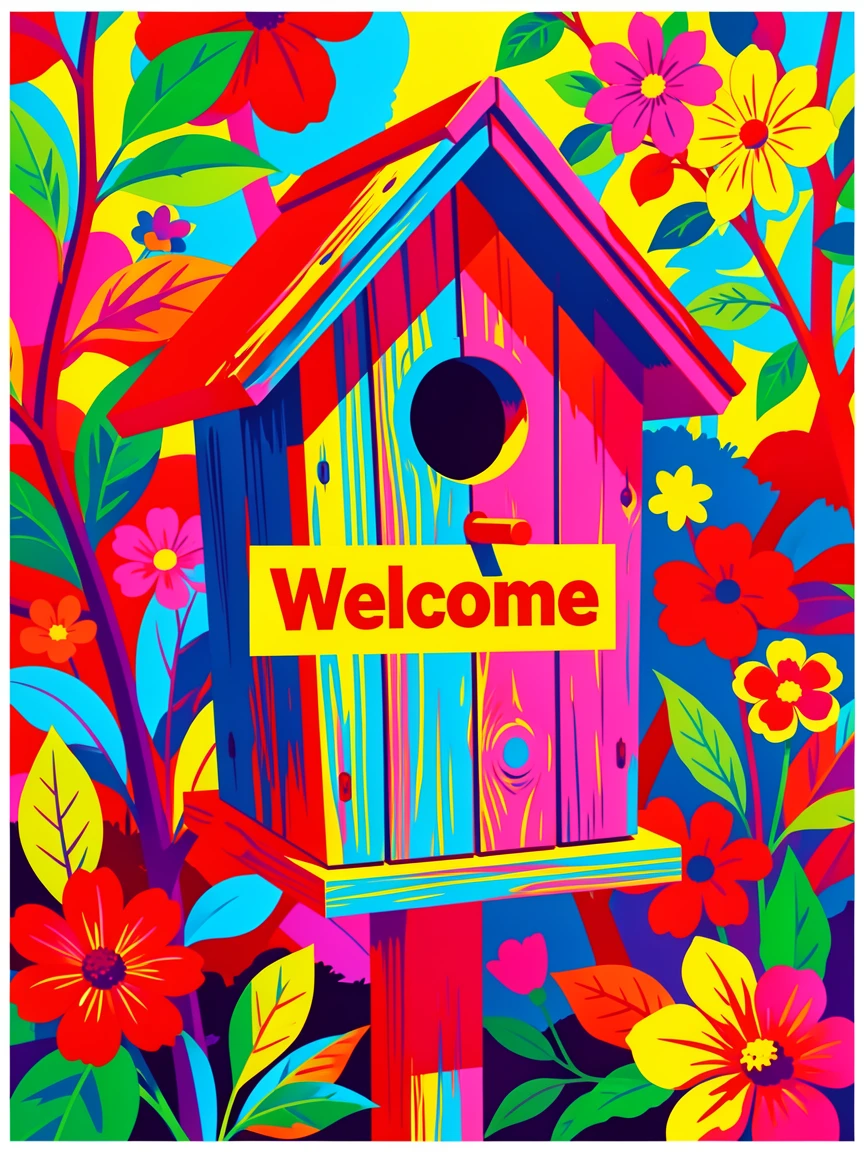 Classic wooden birdhouse in a garden