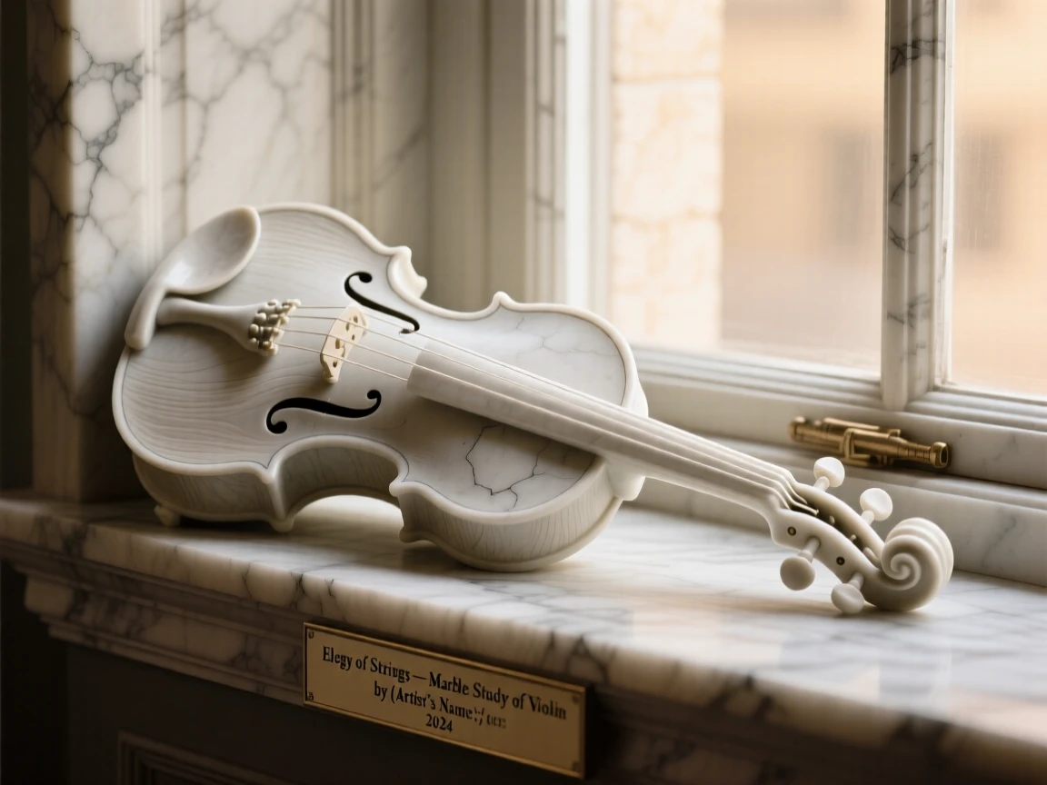 An elegant close-up study of a violin resting against a windowsill, composed with warm, dramatic lighting