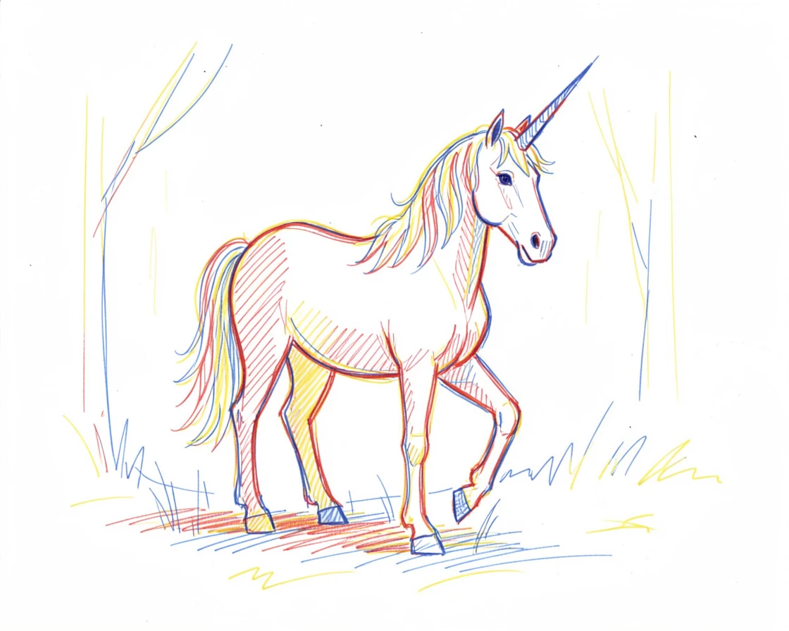 A unicorn standing in a moonlit clearing, mane glowing softly