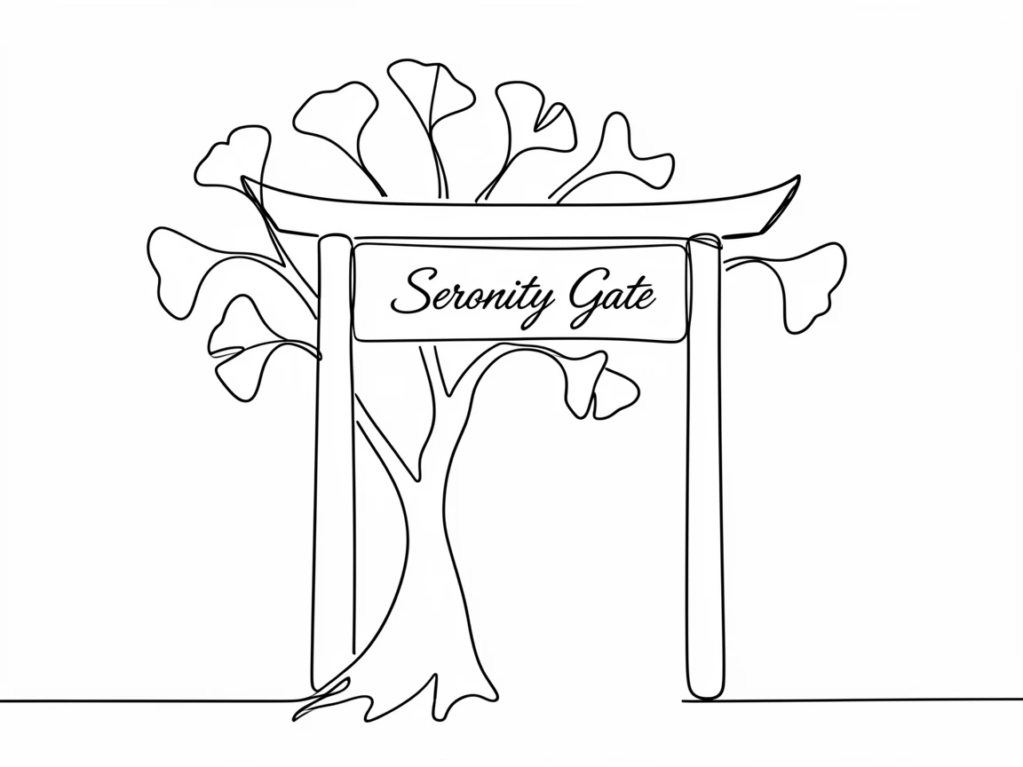 A single ginkgo tree with fan-shaped leaves standing beside a temple gate
