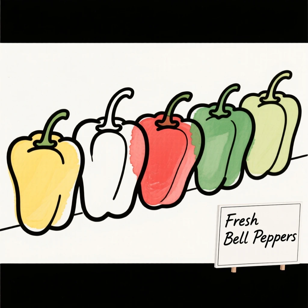 A row of colorful bell peppers