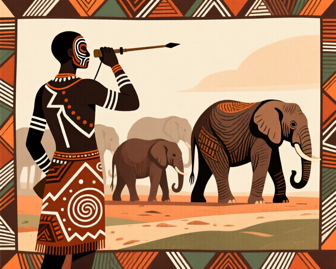 A wildlife tracker observing a herd of elephants from a respectful distance.