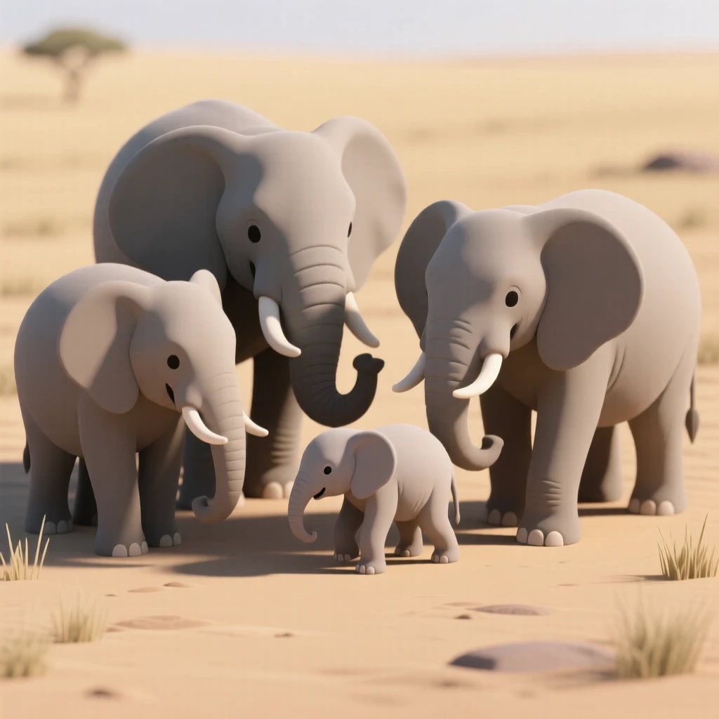 A family of elephants forms a protective circle around a wobbly newborn calf on the open savanna.