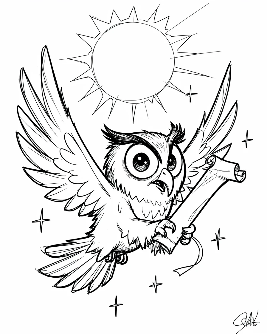 [Fantasy & Imaginative Scenarios] Imaginative fantasy scene of a wizard's owl messenger delivering a scroll by moonlight, brimming with wonder