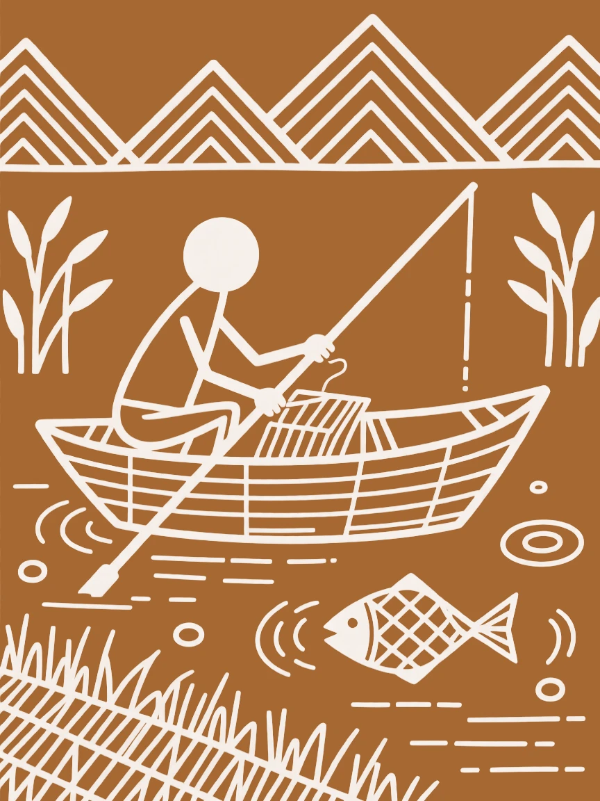 A fisherman carefully shaping his craft at the start of the day.