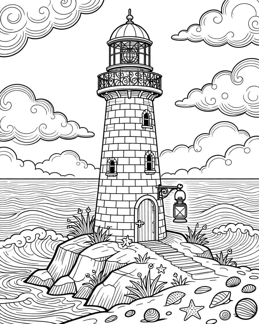 A traditional stone lighthouse standing on a rocky coastal point.