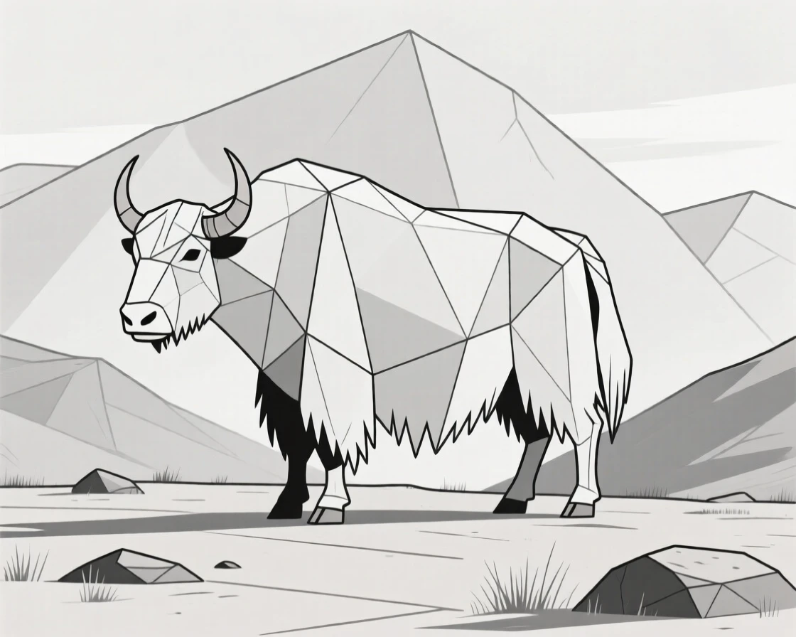 A wild yak standing on a windswept mountain plateau