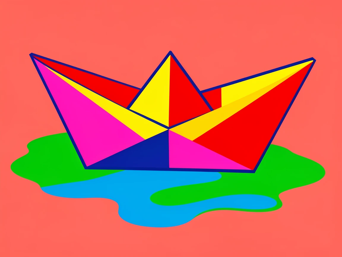 Classic paper boat floating in a puddle