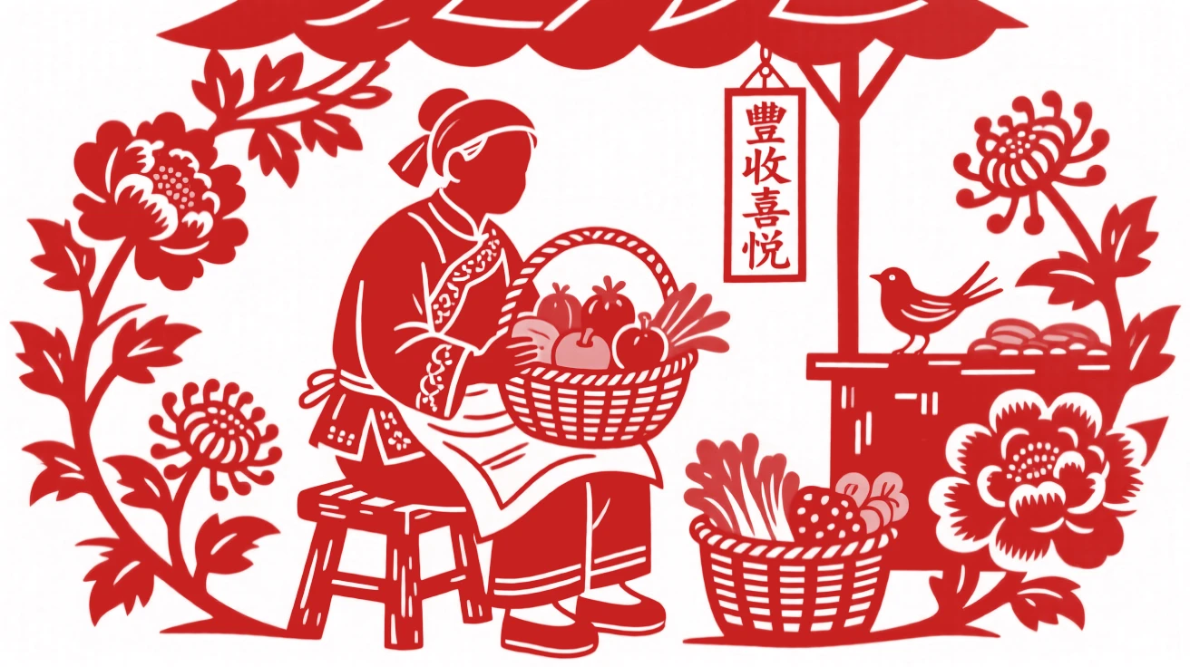 A market seller, resting after a long day's work, in a scene of quiet contentment and simple joy.