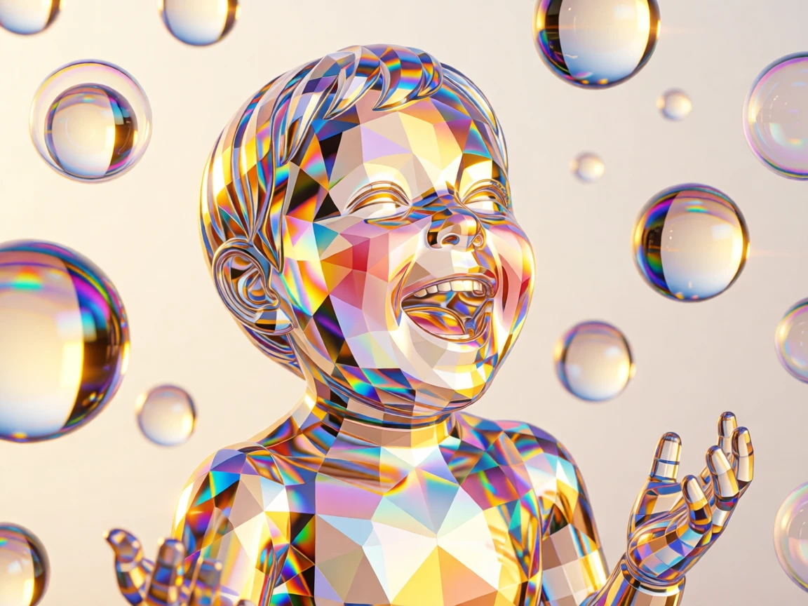 A young child's delighted laugh as bubbles float past in golden afternoon light.