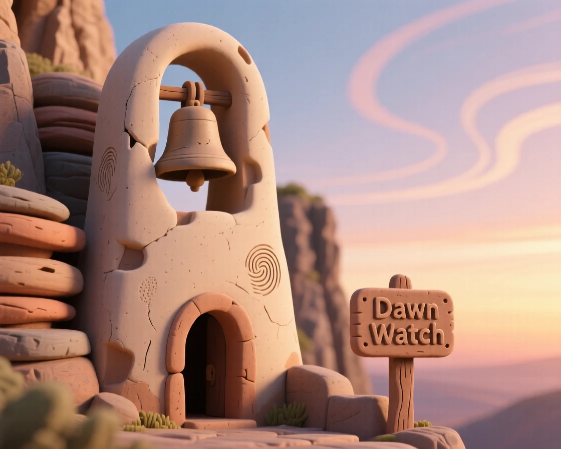 A cliffside monastery bell tower ringing at dawn