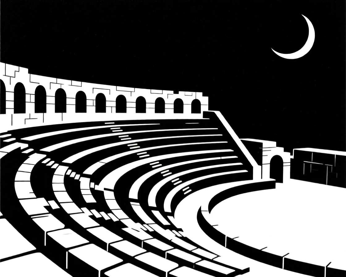 An ancient amphitheater under open sky.