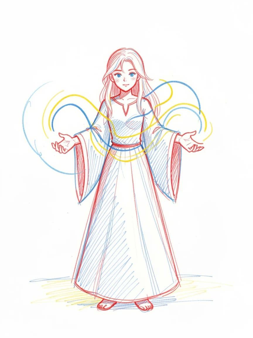 A young sorceress conjuring swirling light between her outstretched hands