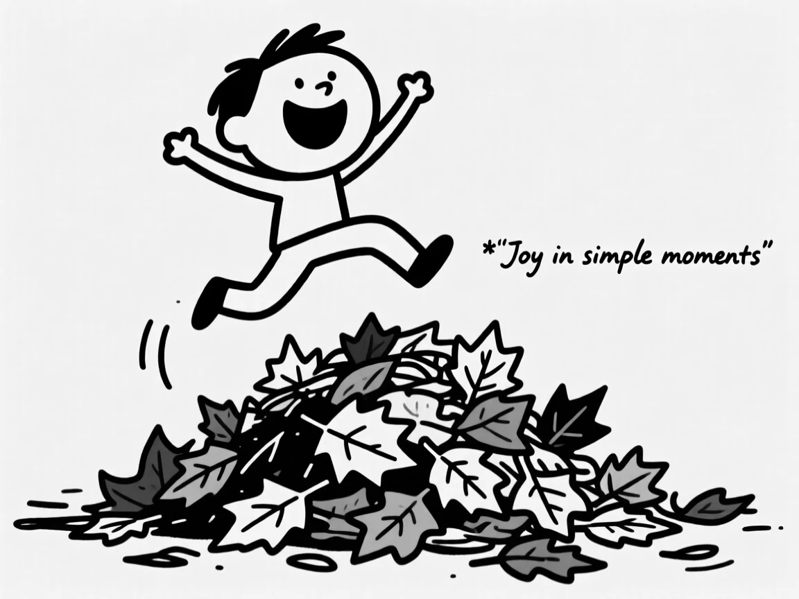 A person jumping joyfully into a giant pile of raked autumn leaves.