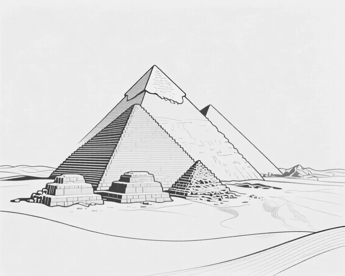 An ancient pyramid rising above a sandy desert
