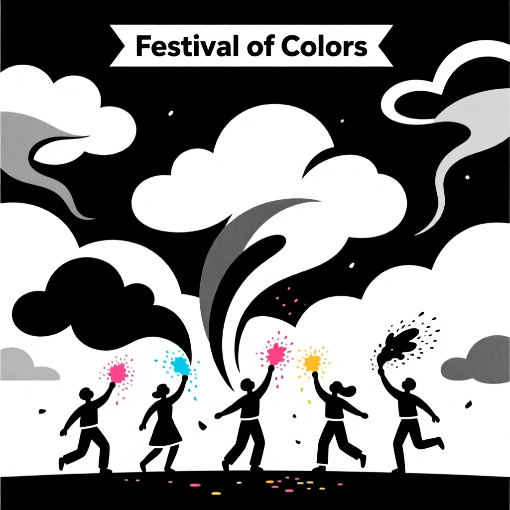 A festival of colors celebration with clouds of colored powder.