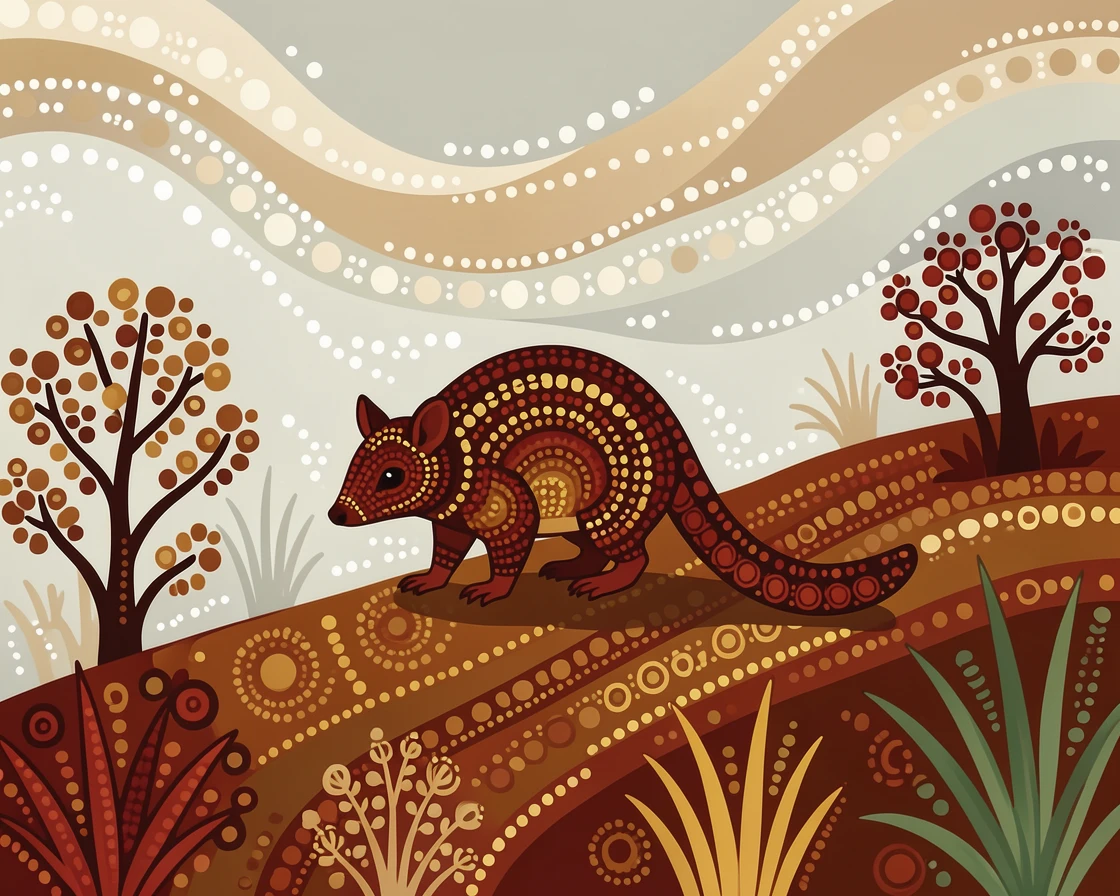 A lone opossum standing on a misty hillside
