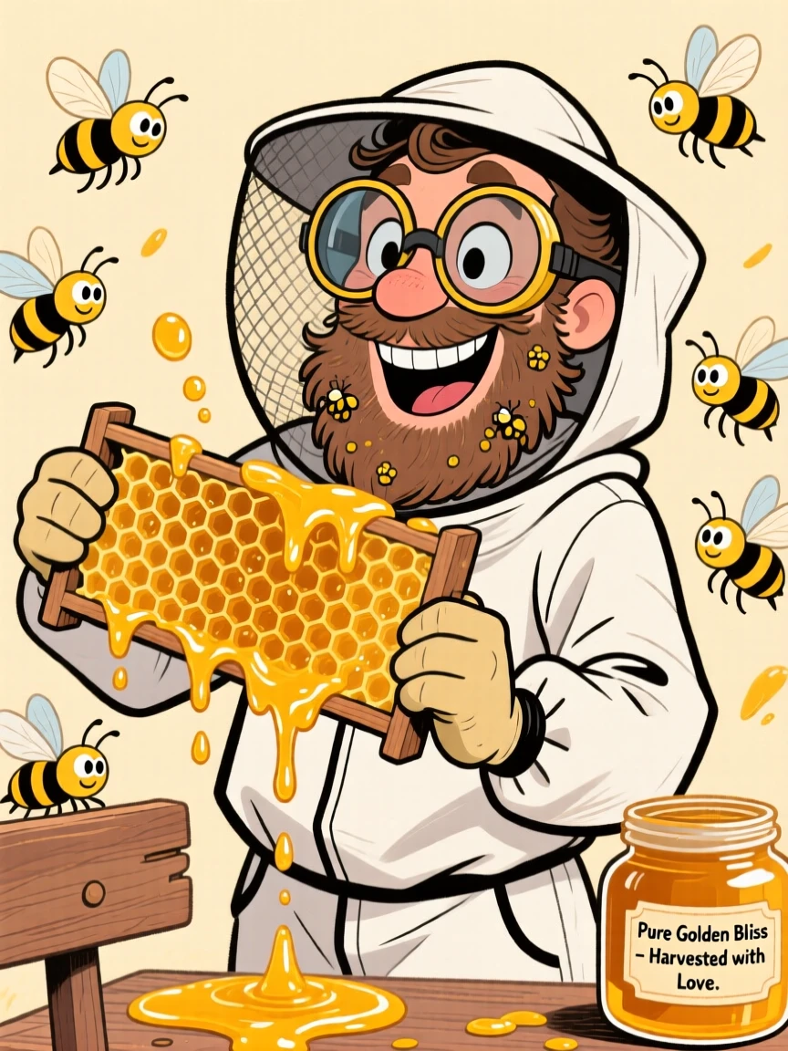 A hobbyist beekeeper harvesting golden honey straight from the comb.