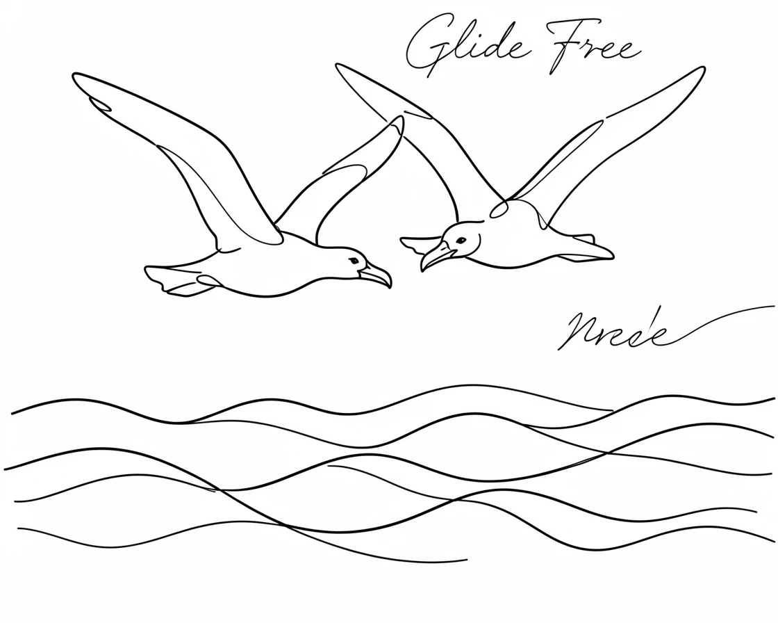 A pair of albatrosses gliding above open ocean swells