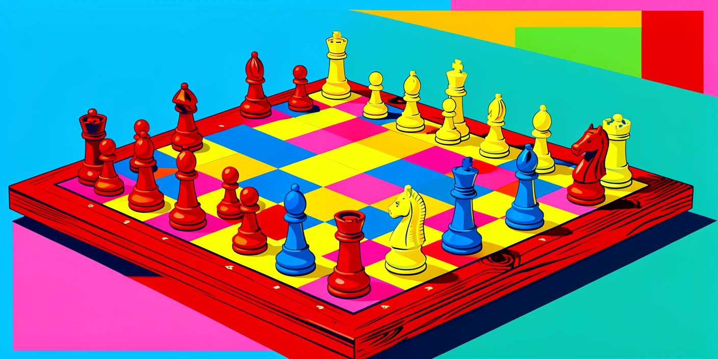 Classic wooden chess set mid game