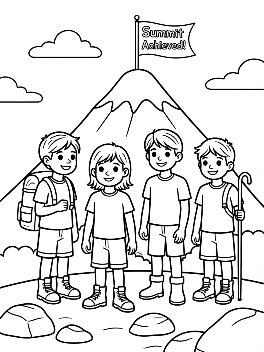 A group of hikers reaching the summit of a mountain