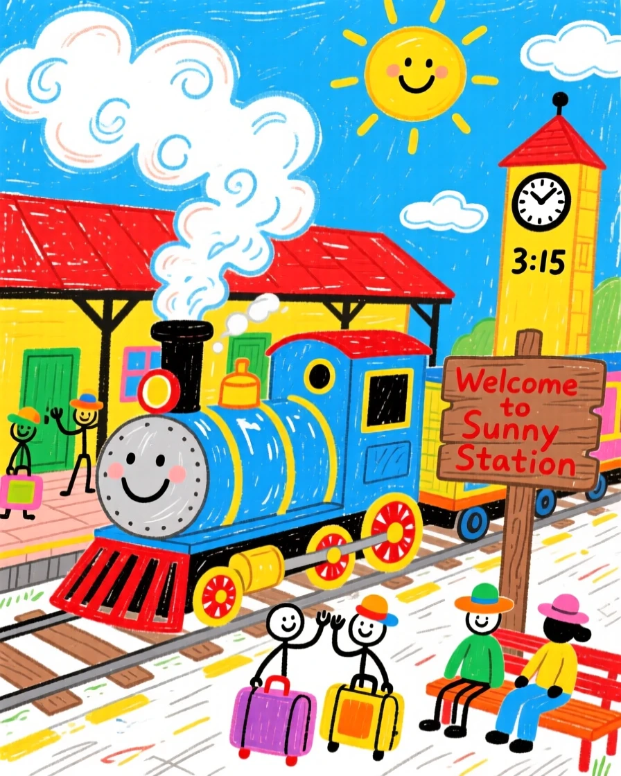 A shiny steam locomotive loading up at a bustling train station.