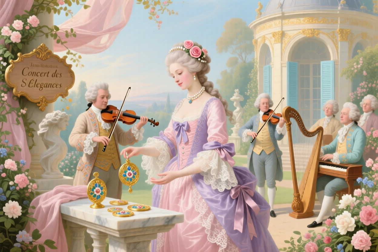A princess presenting medals to musicians after a garden recital  