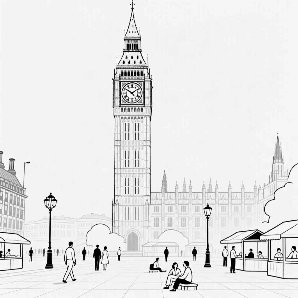 A famous clock tower rising above a bustling city square