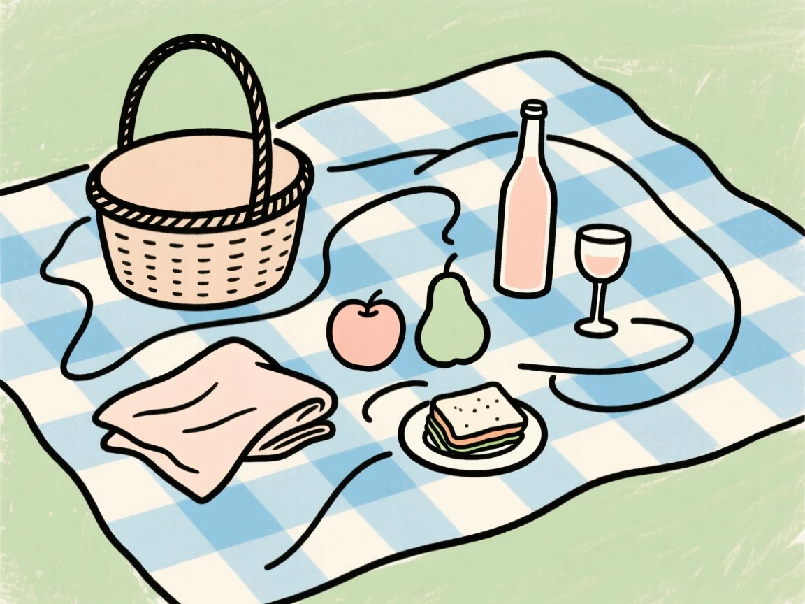 A picnic spread on a checkered blanket