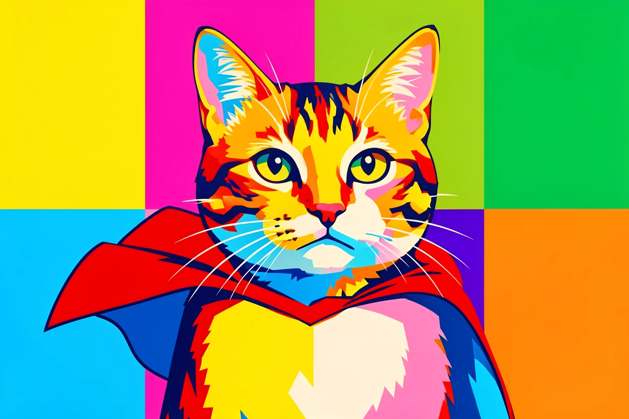 Cat dressed as a superhero with a tiny cape