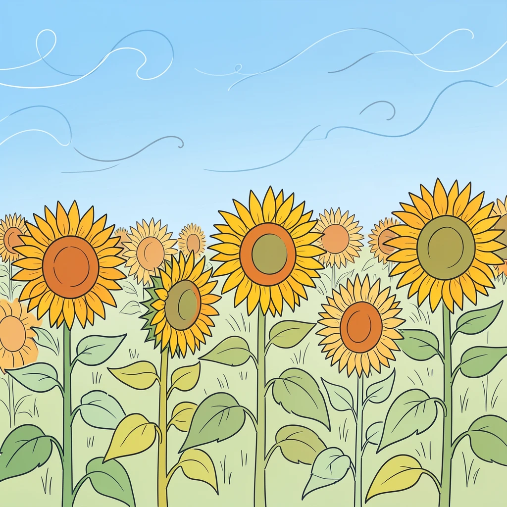 A summer sunflower field stretching endlessly under a clear blue sky.