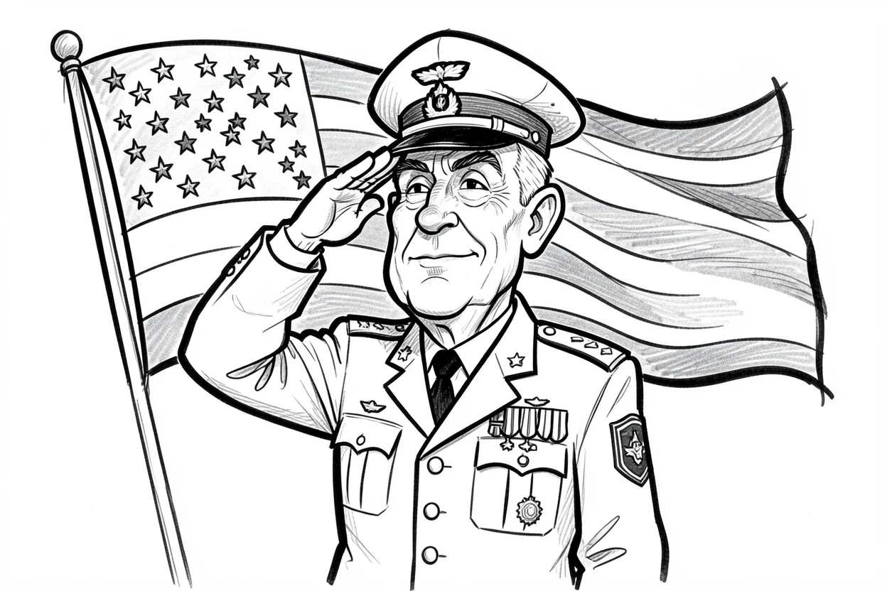 [Inspirational & Emotional Scenes] Touching, uplifting scene of a veteran saluting proudly in front of a waving flag, evoking deep emotion