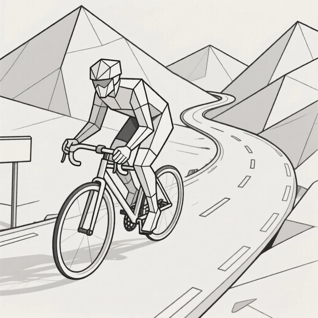 A cyclist racing along a winding mountain road