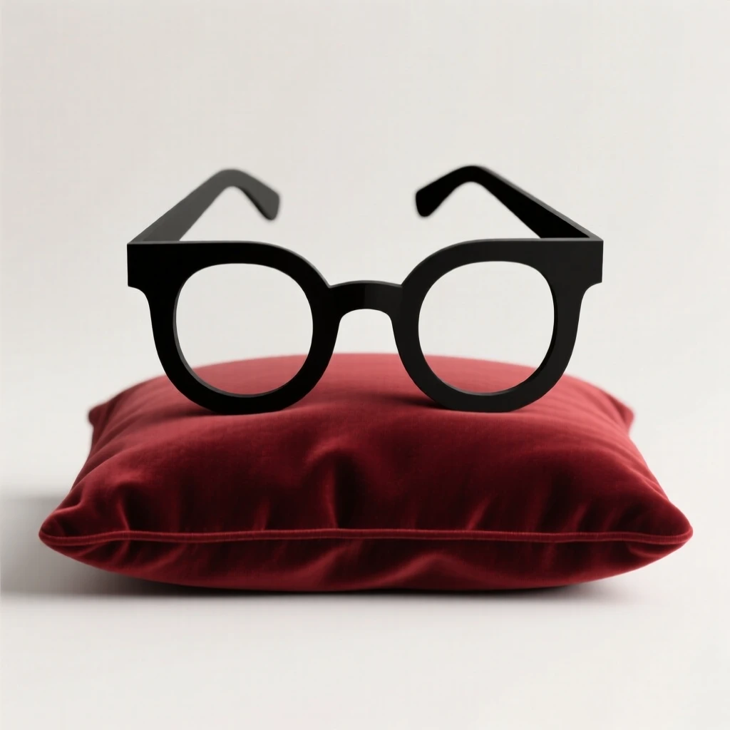 A pair of opera glasses on a velvet cushion