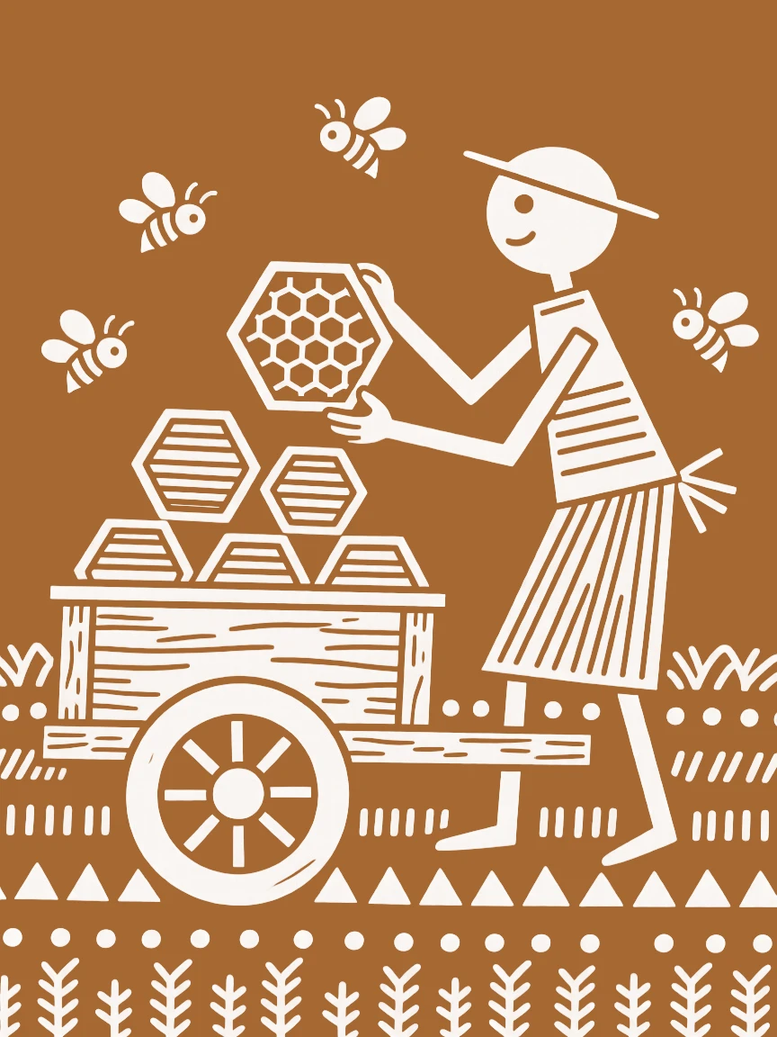 A beekeeper loading a cart with the day's goods.