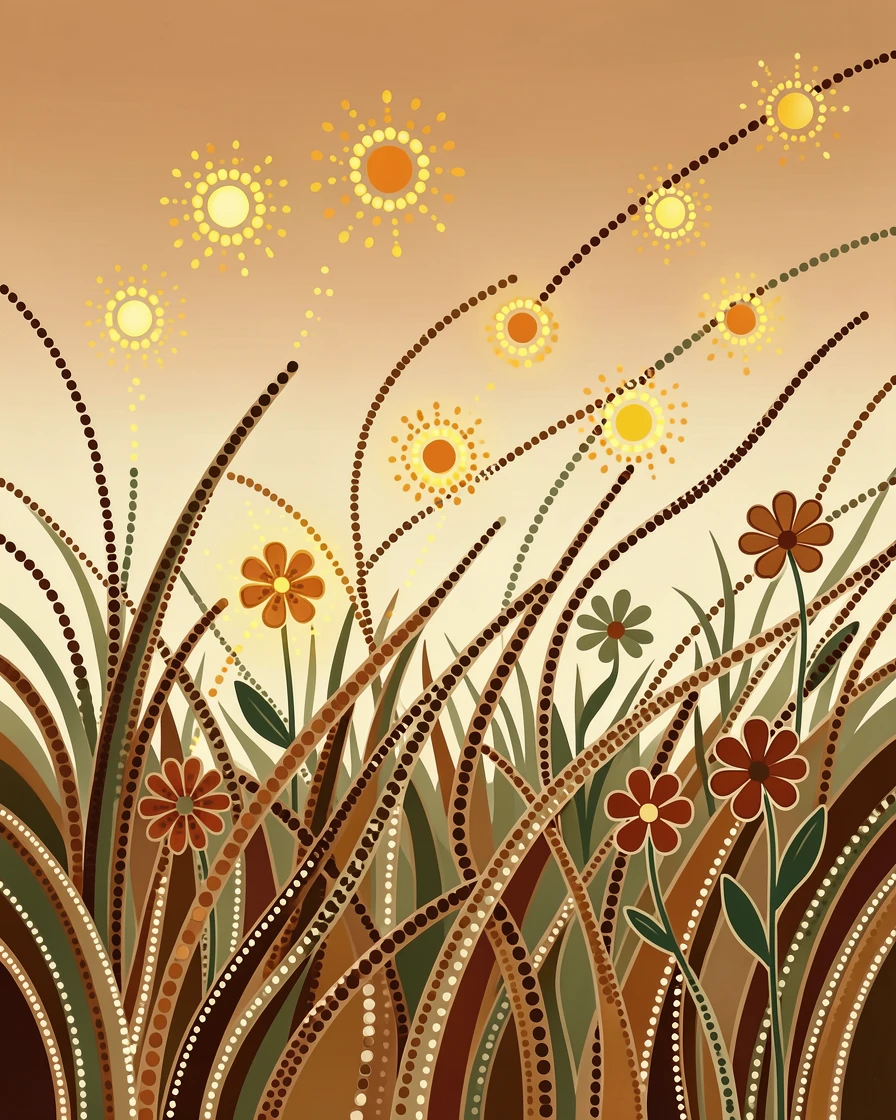 Fireflies glowing in a summer meadow at dusk
