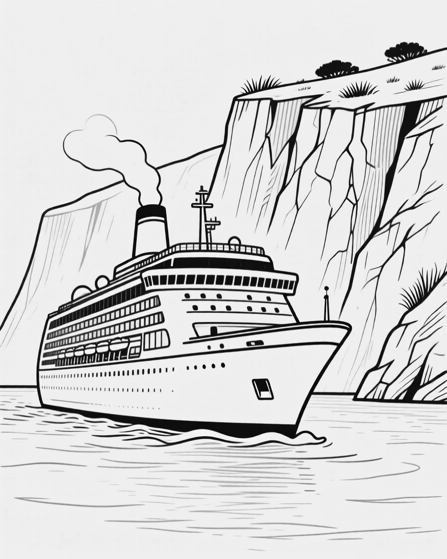 A cruise ship sailing past dramatic coastal cliffs